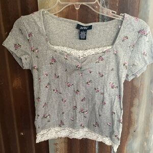Charlotte Russe Gray Floral Lace Blouse